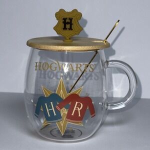 Harry Potter Hogwarts Holiday‎ House Glass Mug With Spoon & Lid